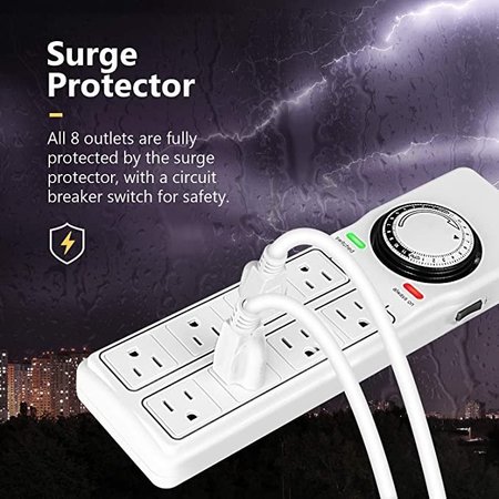 Ipower 8 Outlet Surge Protector with Mechanical Timer HIPOWERSTRIP8TM